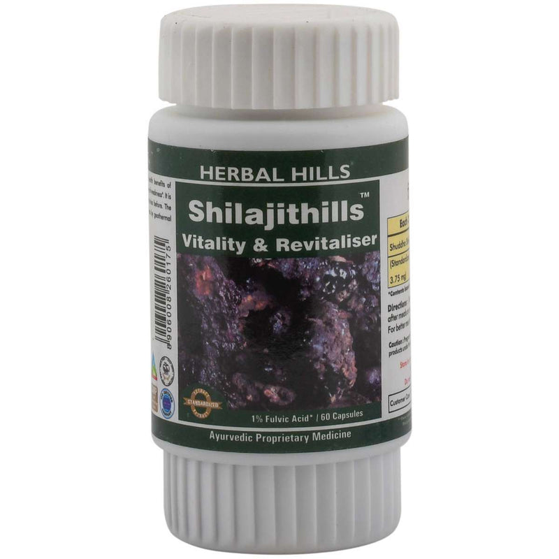 Herbal Hills Shilajithills 60 Capsule, vigor, vitality, strength tonic Shilajit / Asphaltum - 375 mg Pure extract in a Capsule